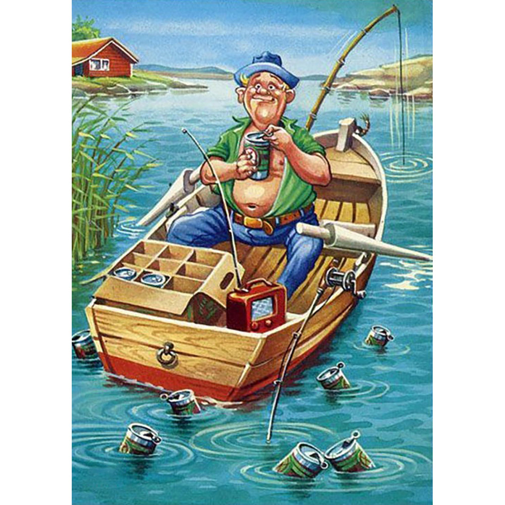 Fishing Man - Full Round Drill Diamond Painting 40*30CM