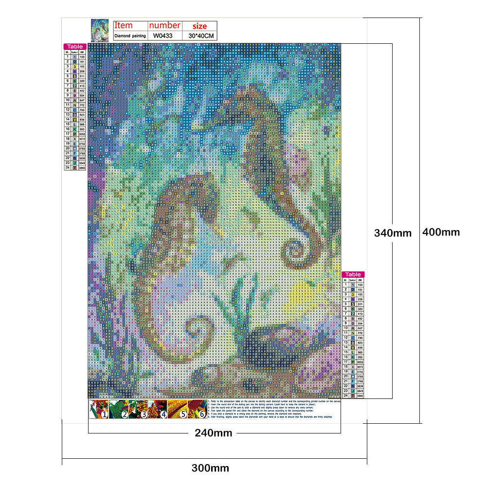 Sea Horse - Full Round Drill Diamond Painting 40*30CM