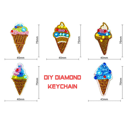 5pcs DIY Ice Cream Diamond Painting Full Drill Special Shaped Keychains