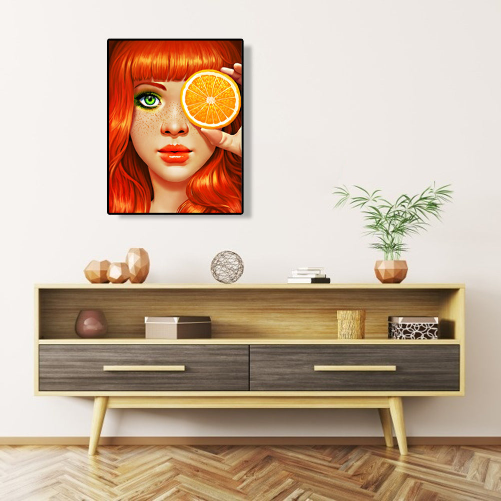 Orange Girl - Full Round Drill Diamond Painting 30*40CM