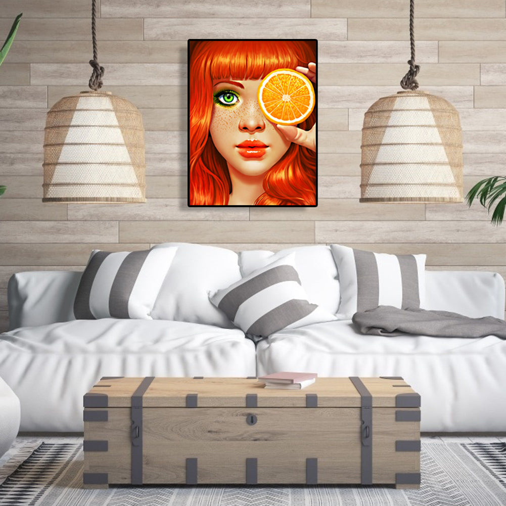 Orange Girl - Full Round Drill Diamond Painting 30*40CM