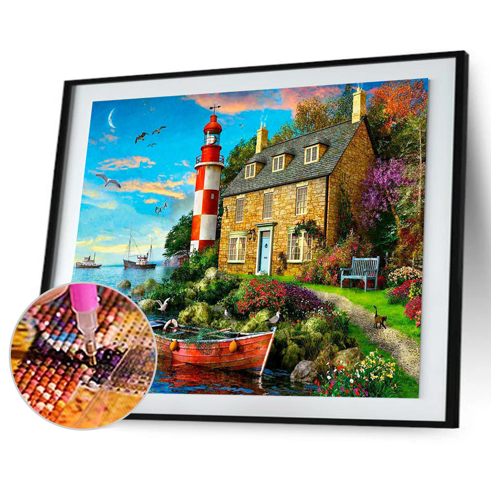 Seaside House - Full Round Drill Diamond Painting 30*40CM