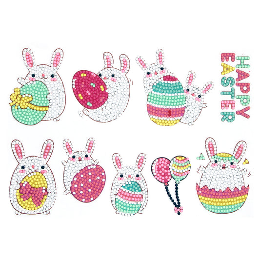 8pcs DIY Round Diamond Painting Cartoon Rabbit Stickers Crafts for Children