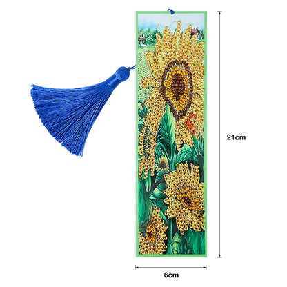 Diamond Painting Sunflower Cross Stitch Bookmark Tassel Leather Page-Marker