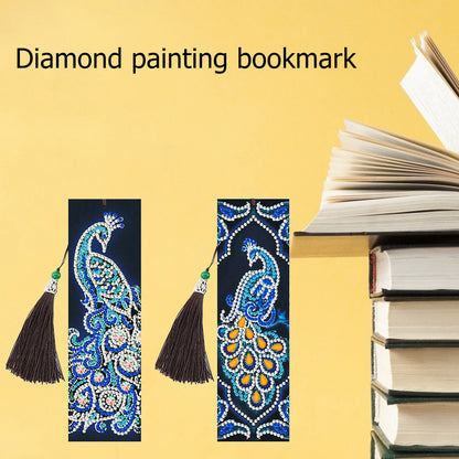 5D DIY Special Shaped Diamond Painting Leather Peacock Tassel Art Bookmarks