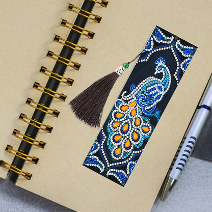 5D DIY Special Shaped Diamond Painting Leather Peacock Tassel Art Bookmarks