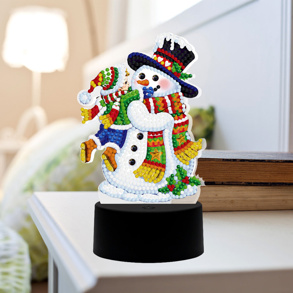 Snowman DIY Special Shape Drill Diamond Painting LED Embroidery Night Light