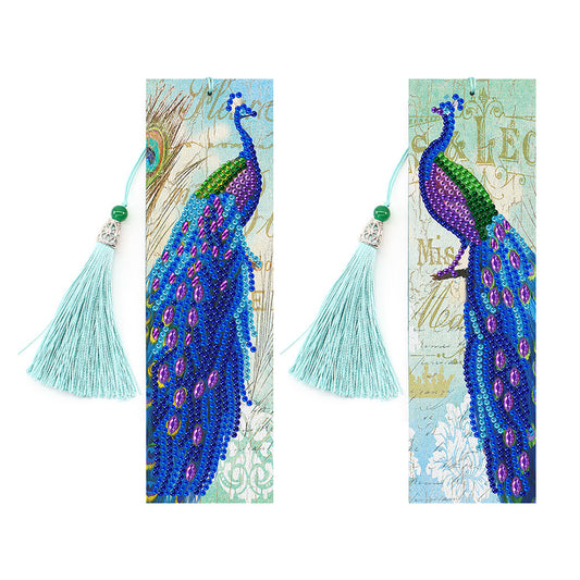 2pcs Peacock DIY Special Shaped Diamond Painting Leather Tassel Bookmark