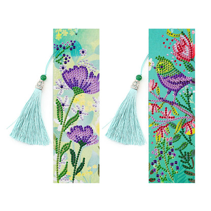 2pcs Diamond Painting Bookmark DIY Flowers Leather Tassel Book Marks Craft