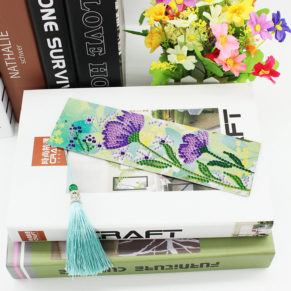 2pcs Diamond Painting Bookmark DIY Flowers Leather Tassel Book Marks Craft