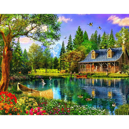 Lake House - Full Square Drill Diamond Painting 50*40CM