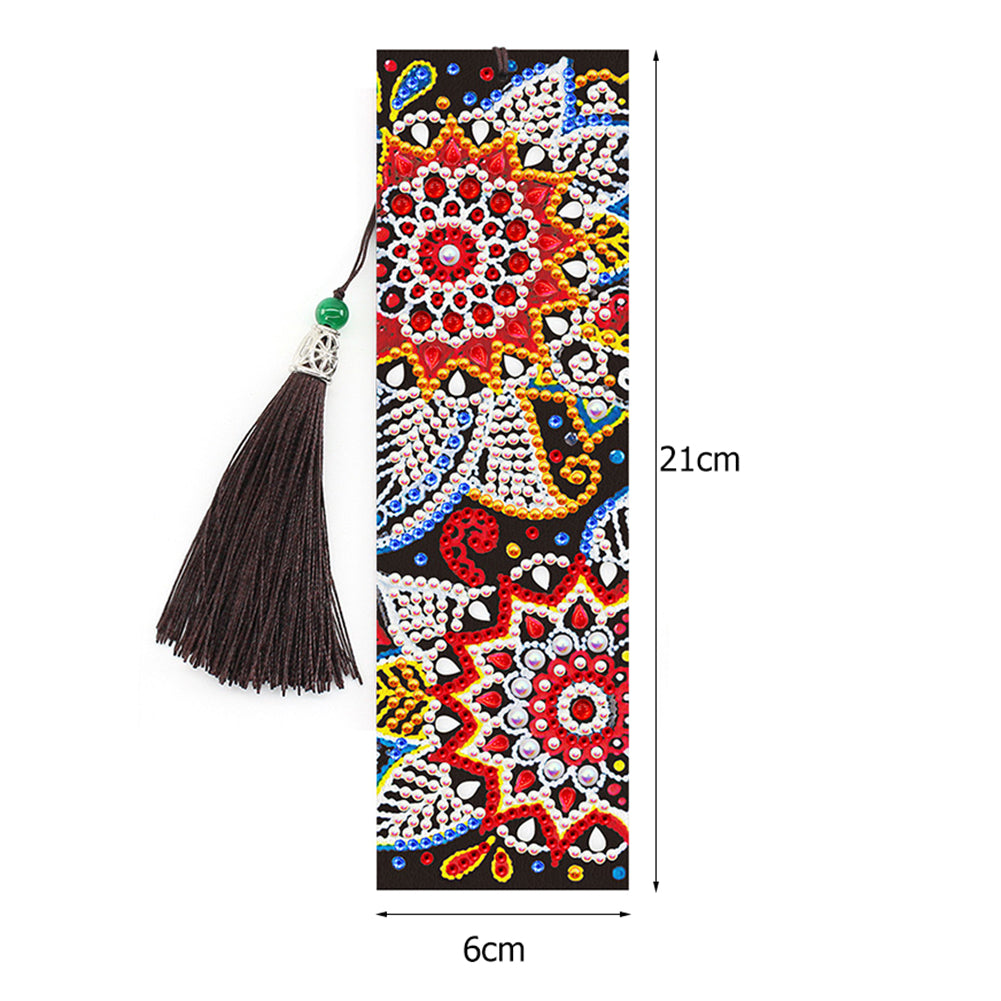 2pcs Mandala 5D DIY Special Shape Diamond Painting Leather Bookmark Tassels