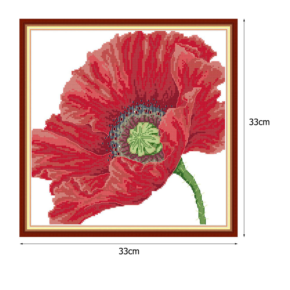 Poppy - 14CT Stamped Cross Stitch 33*33CM