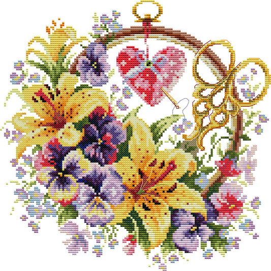 Lily Basket - 14CT Stamped Cross Stitch 32*32CM