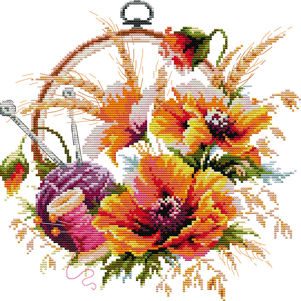 Poppy - 14CT Stamped Cross Stitch 32*32CM