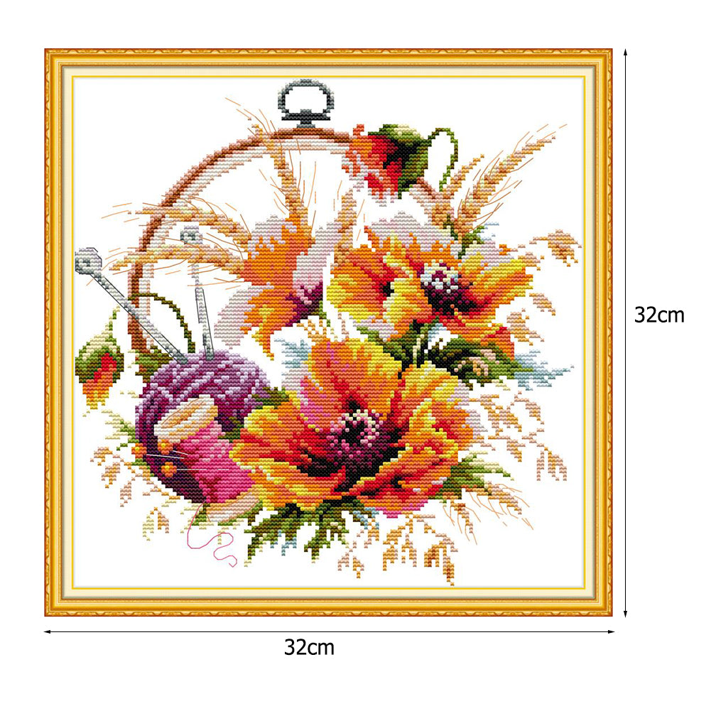 Poppy - 14CT Stamped Cross Stitch 32*32CM