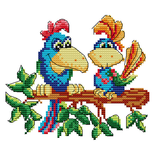 Parrots - 14CT Stamped Cross Stitch 20*20CM