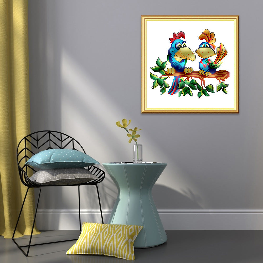 Parrots - 14CT Stamped Cross Stitch 20*20CM