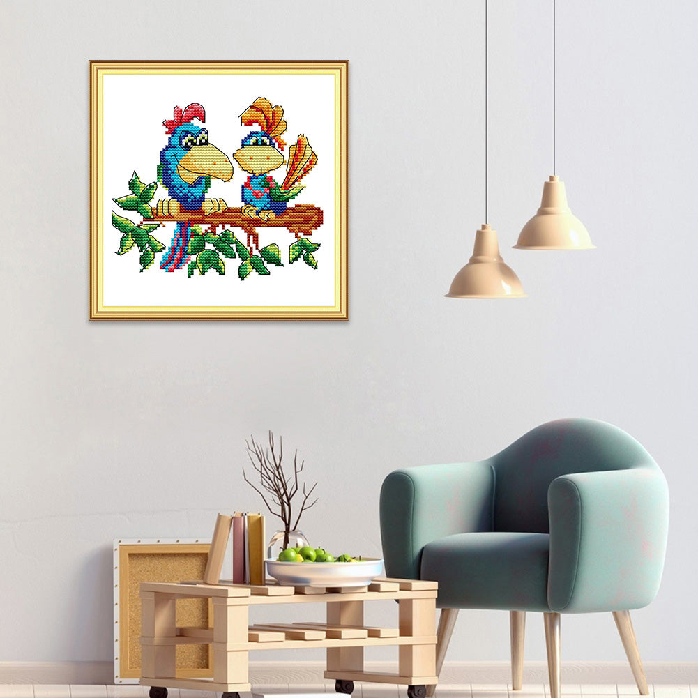 Parrots - 14CT Stamped Cross Stitch 20*20CM