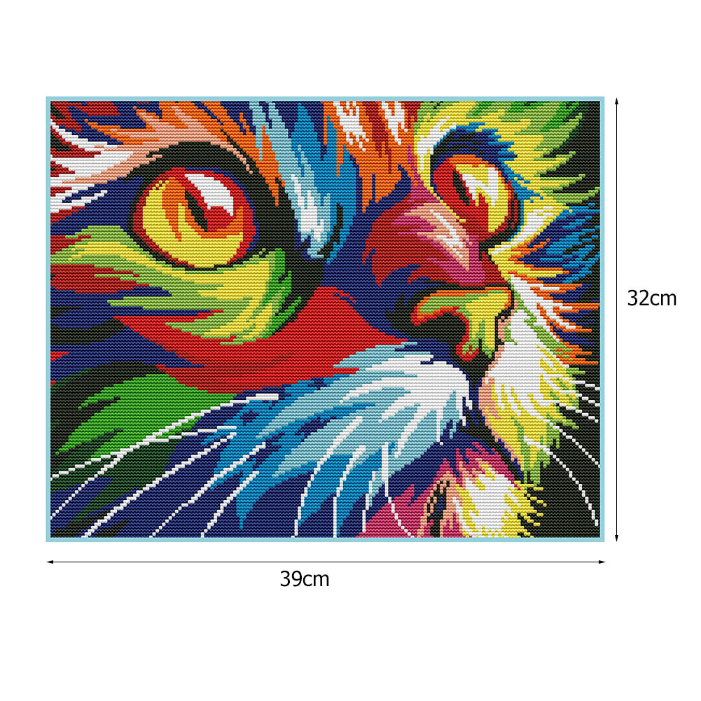 Color Cat - 14CT Stamped Cross Stitch 39*32CM