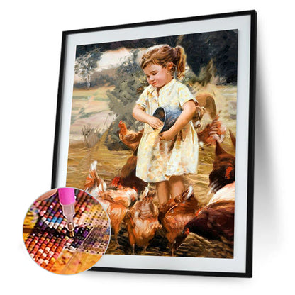 Feeding Chicken - Full Round Drill Diamond Painting 30*40CM