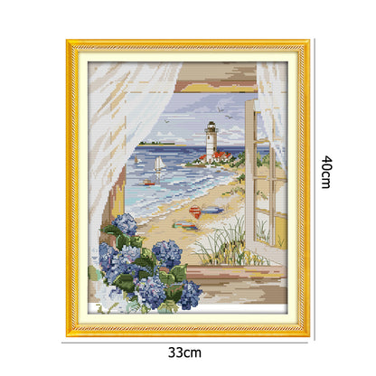 Sea View - 14CT Stamped Cross Stitch 40*33CM