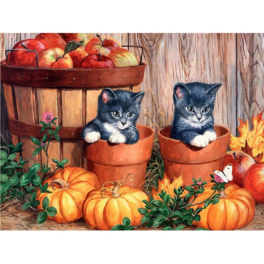 Cats Pumpkin - Full Round Drill Diamond Painting 40*30CM