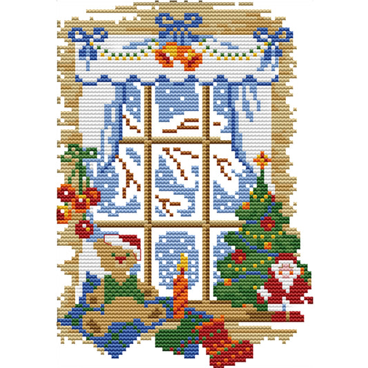 Christmas Window - 14CT Stamped Cross Stitch 18*26CM