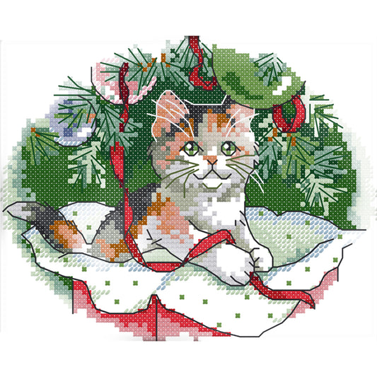 Christmas Cat - 14CT Stamped Cross Stitch 20*17CM