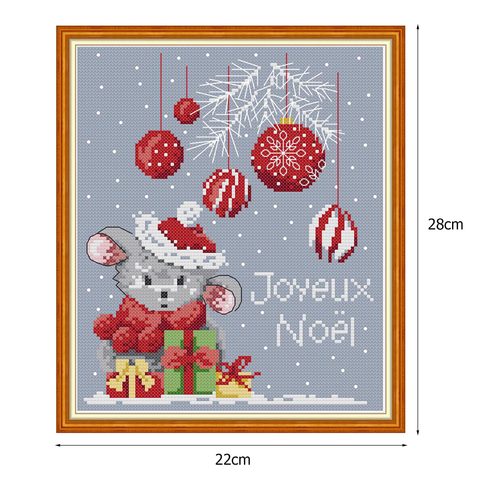 Christmas Rat - 14CT Stamped Cross Stitch 22*28CM