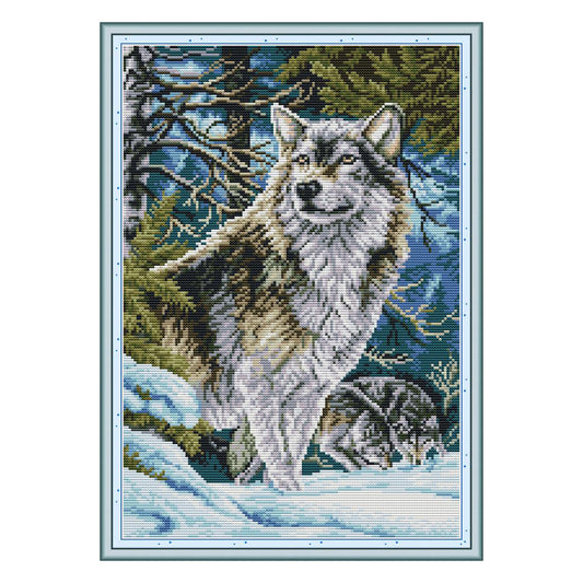 Leader Wolf - 14CT Stamped Cross Stitch 31*42CM