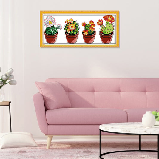 Cactus - 14CT Stamped Cross Stitch 36*17CM