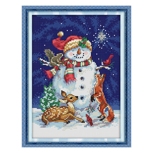 Midnight Snowman - 14CT Stamped Cross Stitch 30*21CM