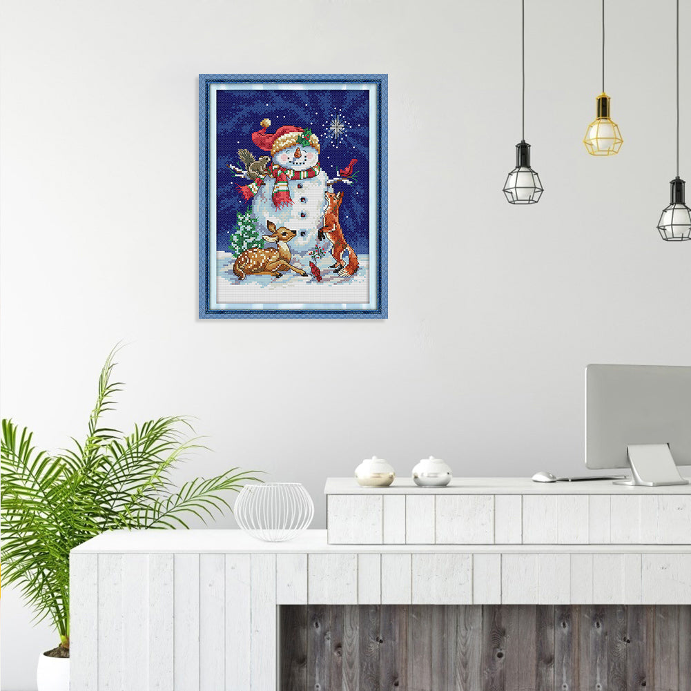 Midnight Snowman - 14CT Stamped Cross Stitch 30*21CM