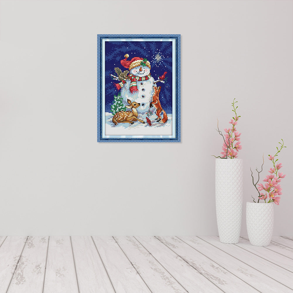 Midnight Snowman - 14CT Stamped Cross Stitch 30*21CM