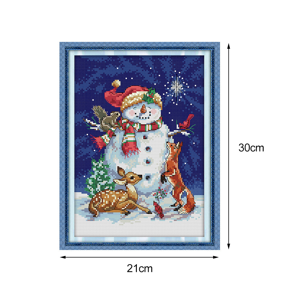 Midnight Snowman - 14CT Stamped Cross Stitch 30*21CM