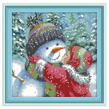 Kissing Snowman - 14CT Stamped Cross Stitch 25*25CM