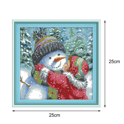 Kissing Snowman - 14CT Stamped Cross Stitch 25*25CM