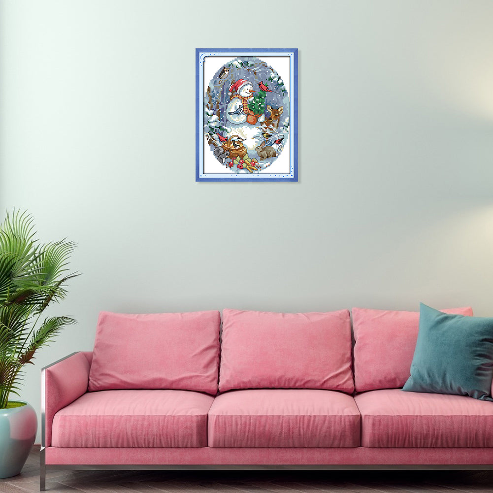 Snowman Friends - 14CT Stamped Cross Stitch 22*18CM