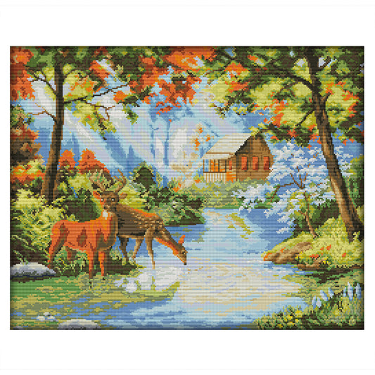 River Deer - 14CT Stamped Cross Stitch 55*46CM