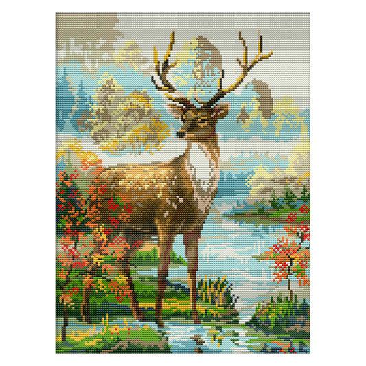 Male Deer - 14CT Stamped Cross Stitch 29*36CM