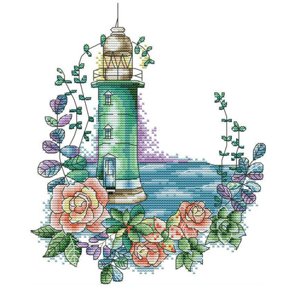 Rose Lighthouse - 14CT Stamped Cross Stitch 23*29CM