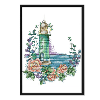 Rose Lighthouse - 14CT Stamped Cross Stitch 23*29CM