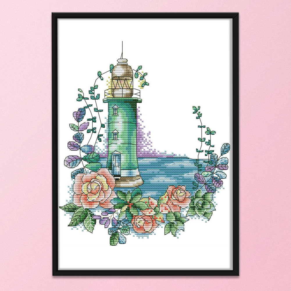 Rose Lighthouse - 14CT Stamped Cross Stitch 23*29CM