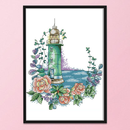 Rose Lighthouse - 14CT Stamped Cross Stitch 23*29CM