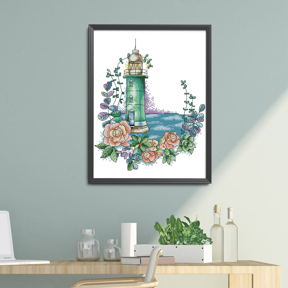 Rose Lighthouse - 14CT Stamped Cross Stitch 23*29CM