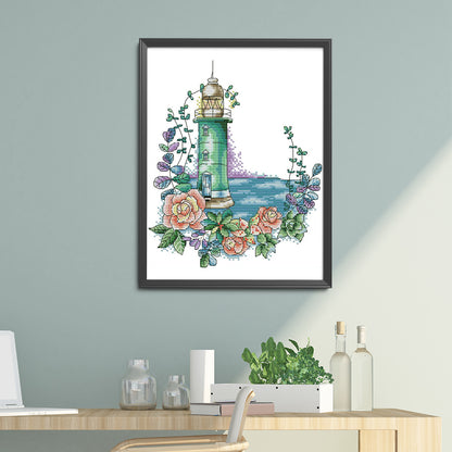 Rose Lighthouse - 14CT Stamped Cross Stitch 23*29CM