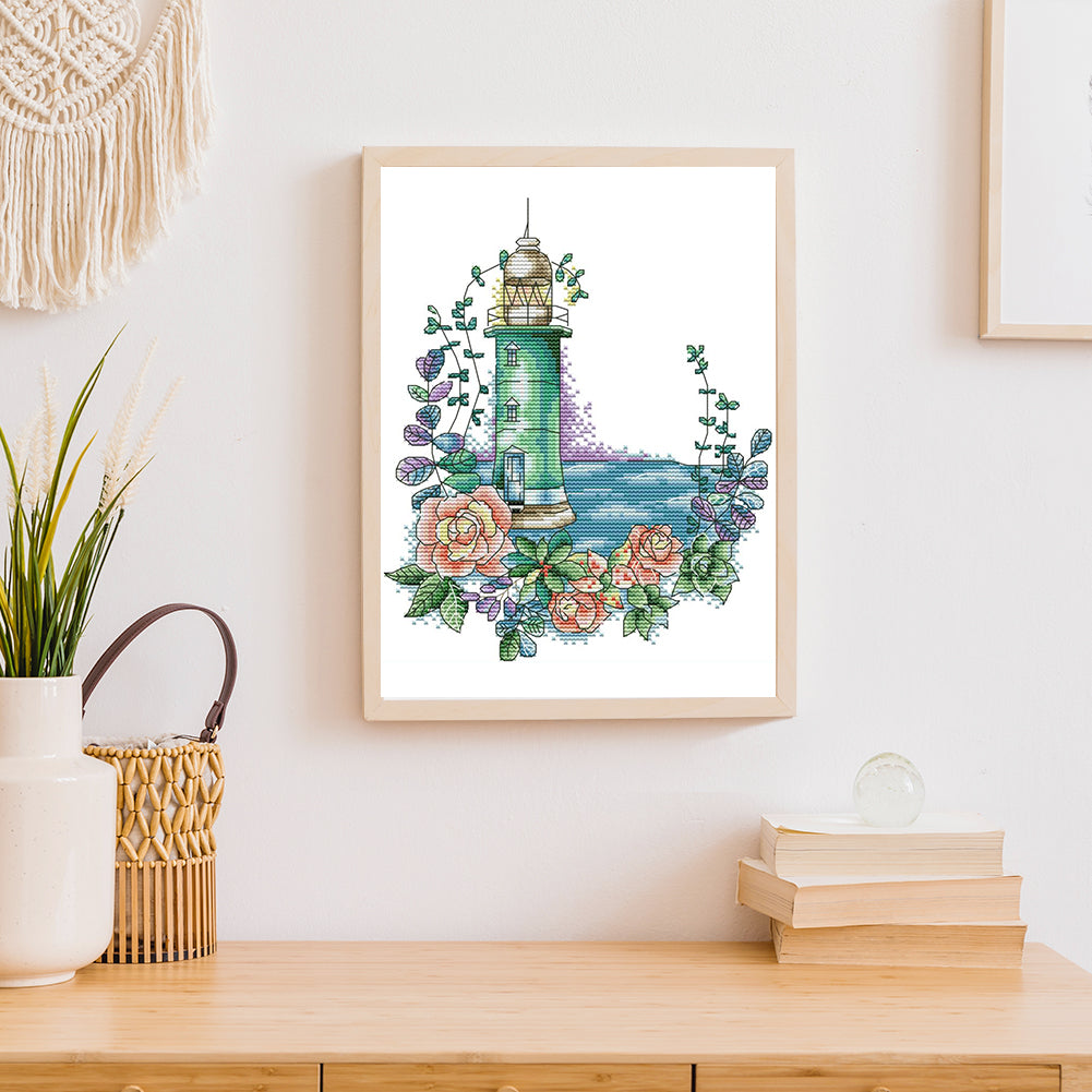 Rose Lighthouse - 14CT Stamped Cross Stitch 23*29CM