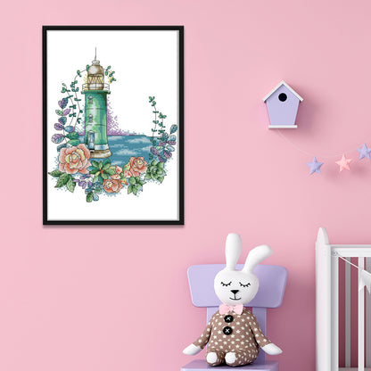 Rose Lighthouse - 14CT Stamped Cross Stitch 23*29CM