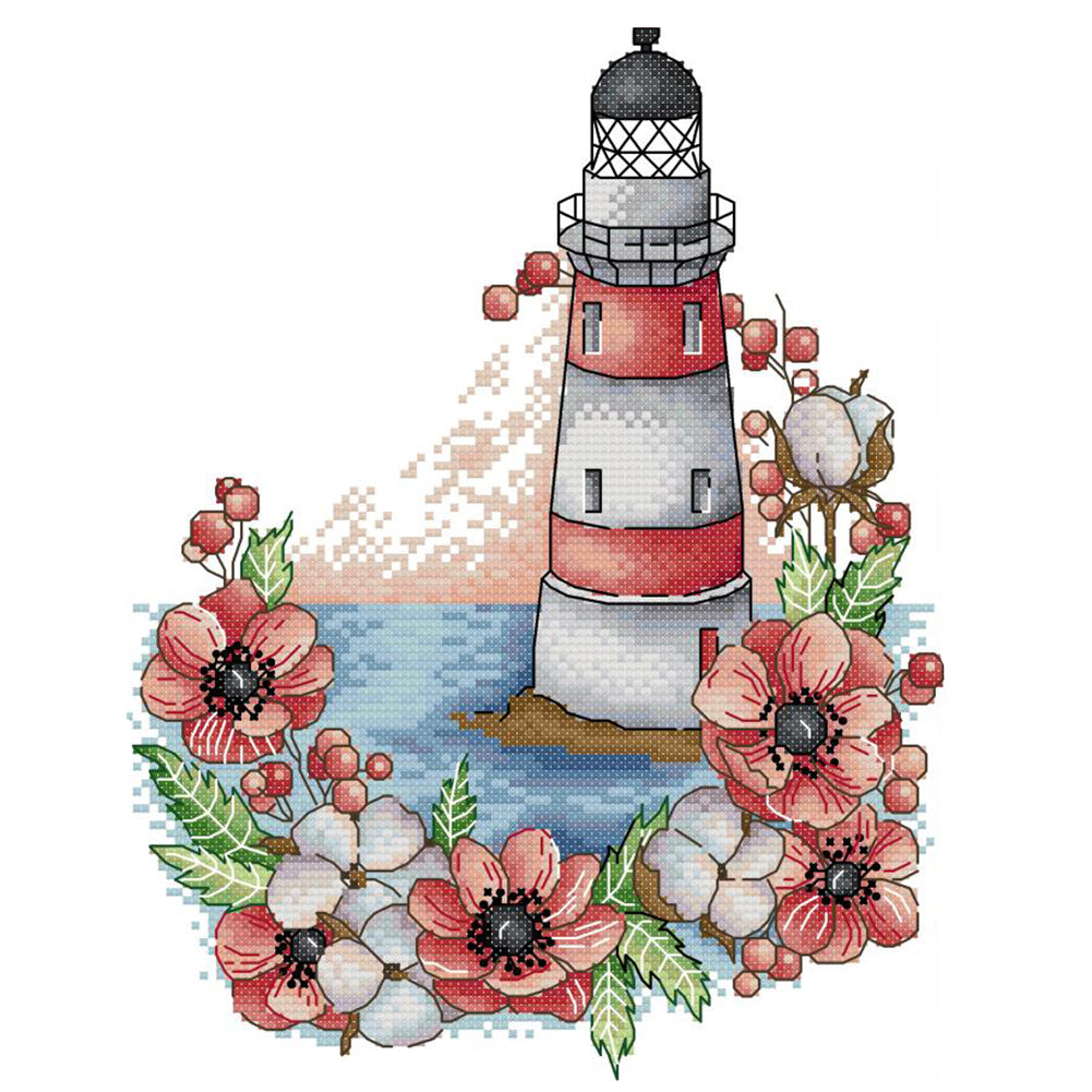 Flowers Lighthouse - 14CT Stamped Cross Stitch 22 *30CM